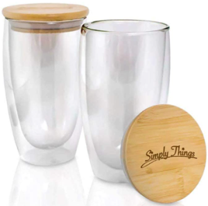 Best Glass Coffee Mugs - Simply Things Double Wall Glass Coffee Mugs with Bamboo Lid
